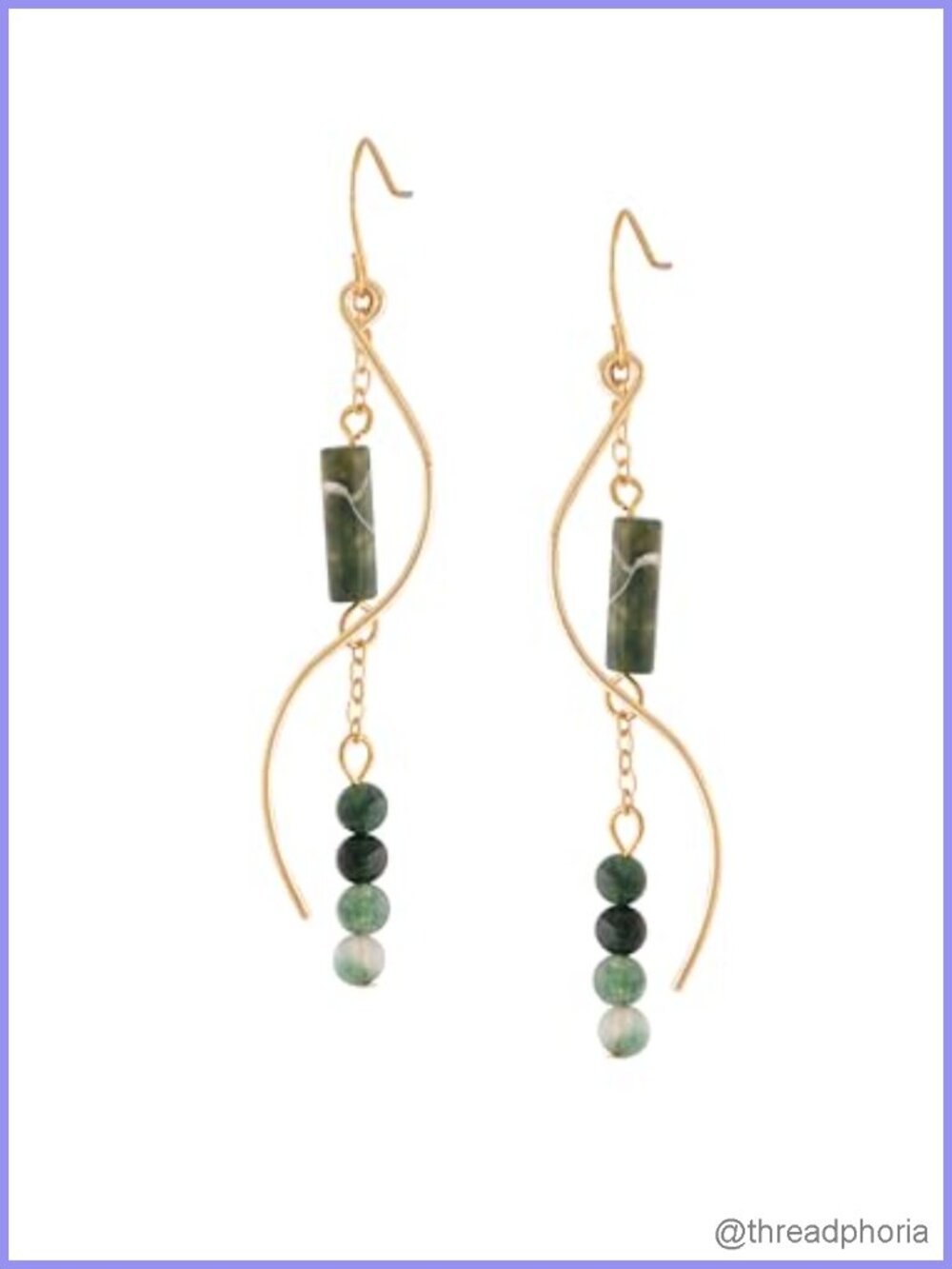 Moss Agate Boho Sunburst Charm Drop Earrings Gold Tone Lever Back Dangle